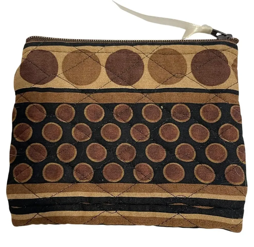 Y2K Quilted Zip Top Clutch Purse / Wallet - Unbranded - Brown Patterned